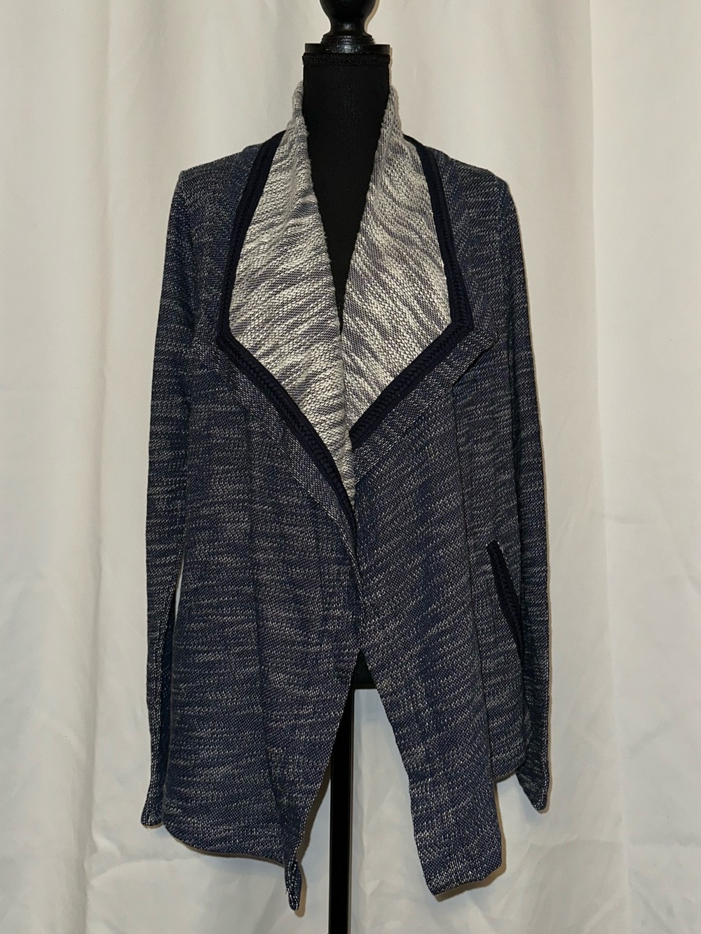 Lucky Brand Lucky Lotus Navy Heather Cotton Open Front Knit Cardigan